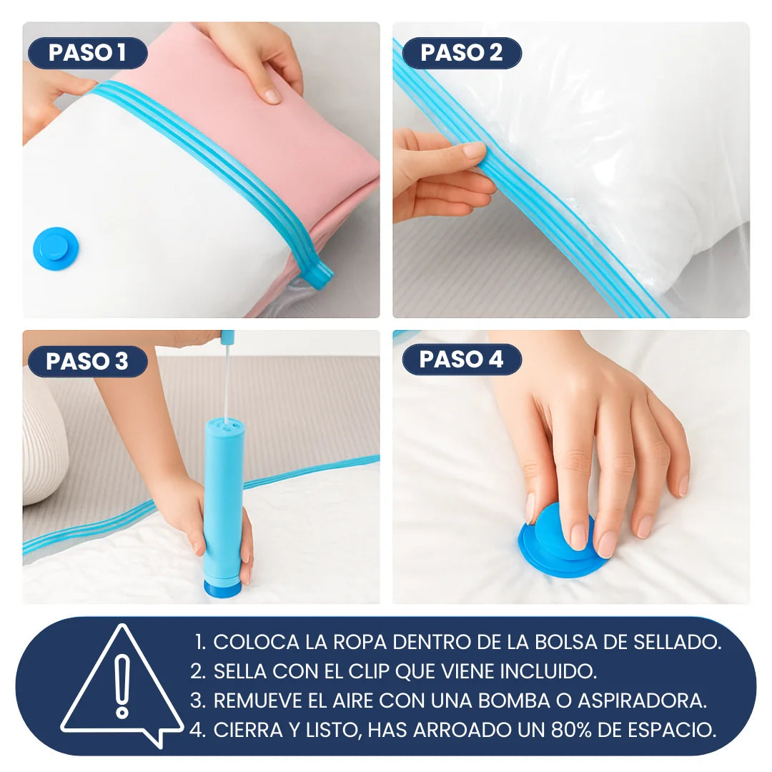 BOLSAS AL VACIO PREMIUM X5 CON VALVULA + BOMBA DE SUCCION