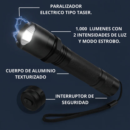 LINTERNA TASER ELECTRICA RECARGABLE - Luz máxima + Defensa segura