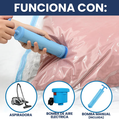 BOLSAS AL VACIO PREMIUM X5 CON VALVULA + BOMBA DE SUCCION