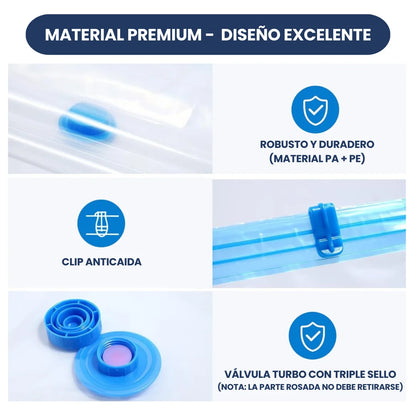 BOLSAS AL VACIO PREMIUM X5 CON VALVULA + BOMBA DE SUCCION